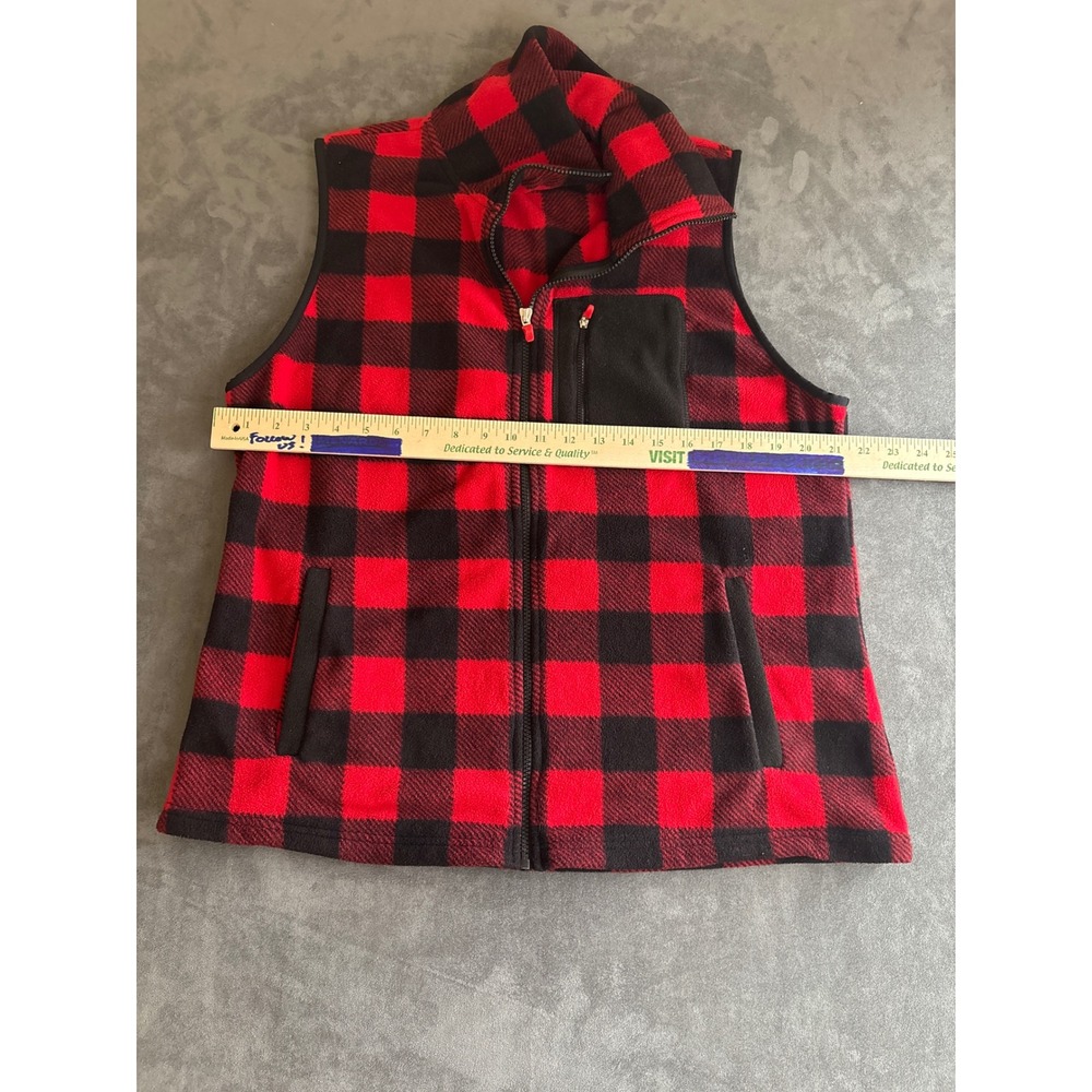 Chaps Sport XL Red Black Buffalo Plaid Fleece Full Zip Vest Pockets - Picture 5 of 7